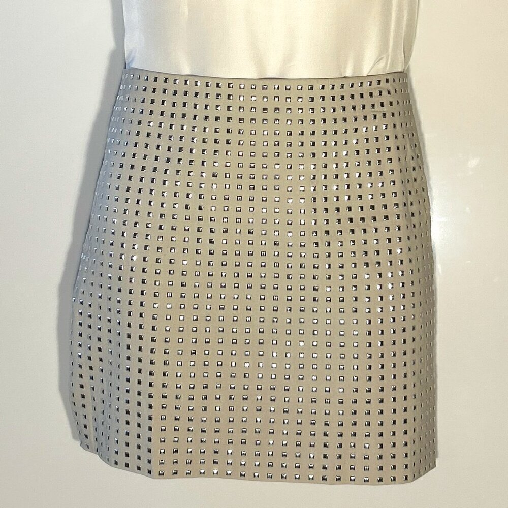H&M SZ 18 NWT Ecru color studded faux leather mini skirt Artsy Party Club Disco
